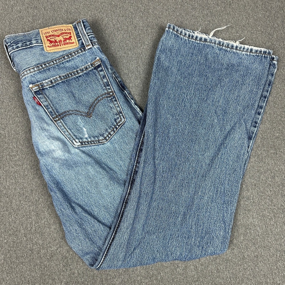 Levi's '94 Baggy Bootcut Jeans Womens 25 Distressed Patched Medium Wash Denim